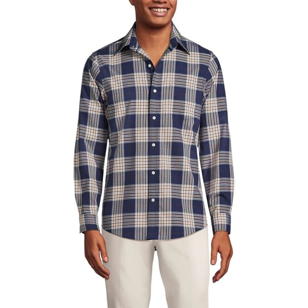 Mens Lands End Twill Long Sleeve Shirt Size L Button Down Navy, Cream, Wine NWOT